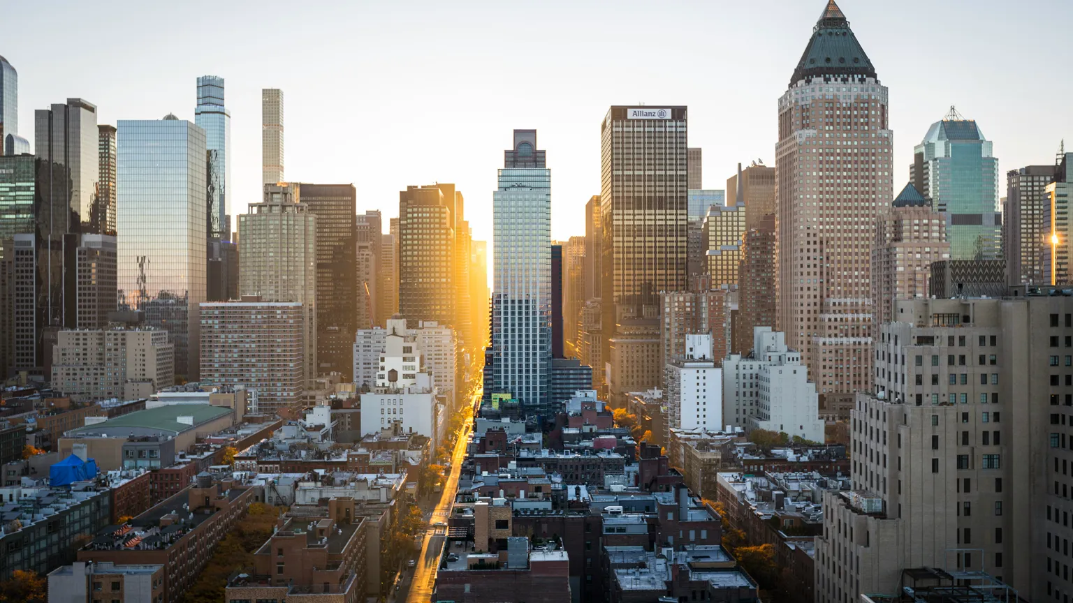 City skyline at golden hour, untouched before grading